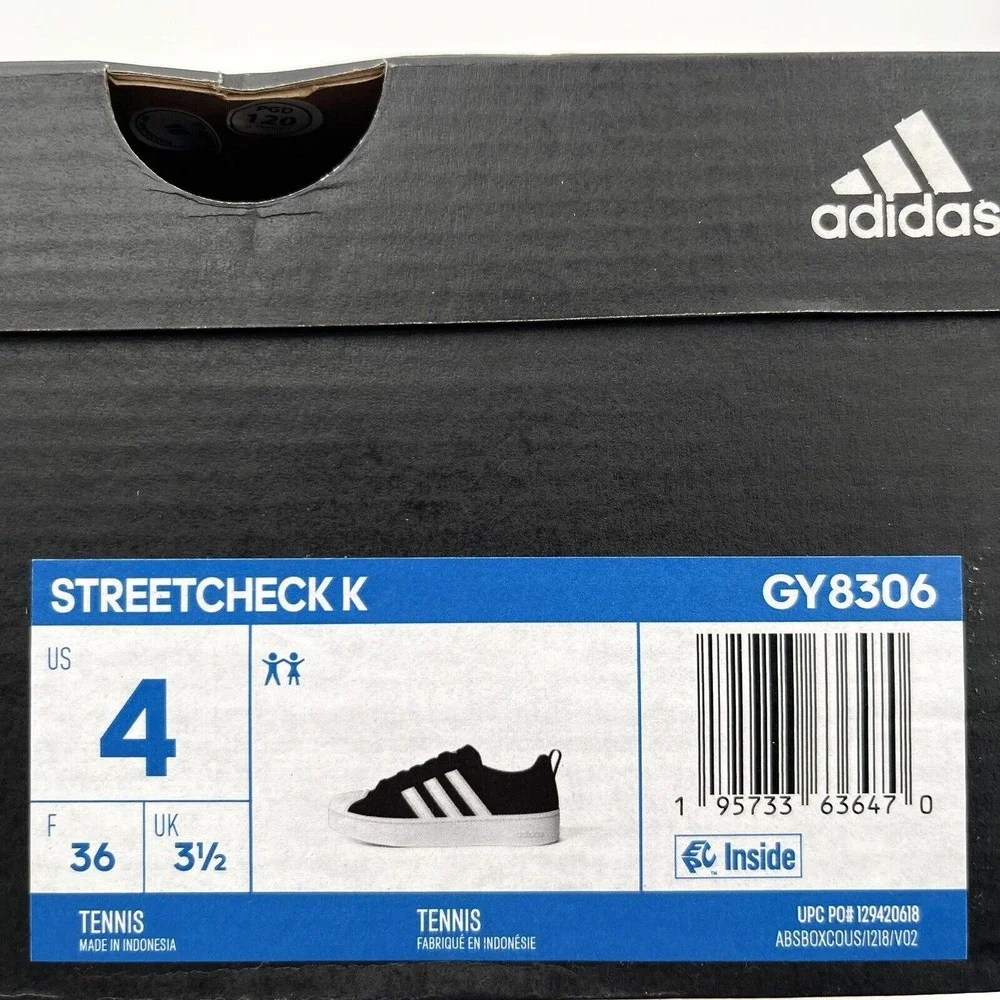 Adidas StreetCheck Youth Boys Girls Sneakers Sz 4 Black‎ White Classic Shell Toe